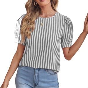 SHEIN Striped Gray and White Blouse